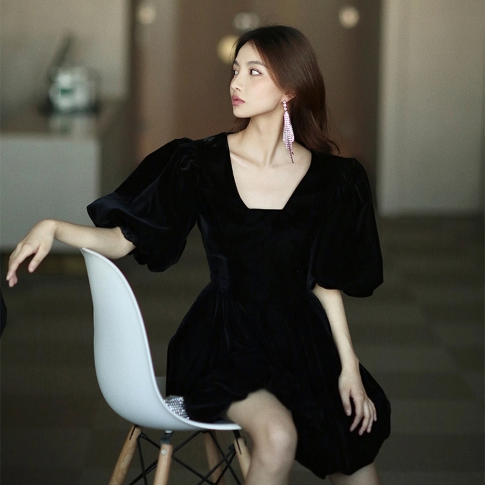 Black velvet dress -- no brand